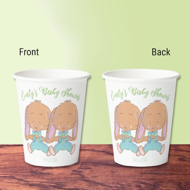 Twin Bunnies Spring Baby Shower White Paper cup (Twin bunnies baby shower paper cups .)
