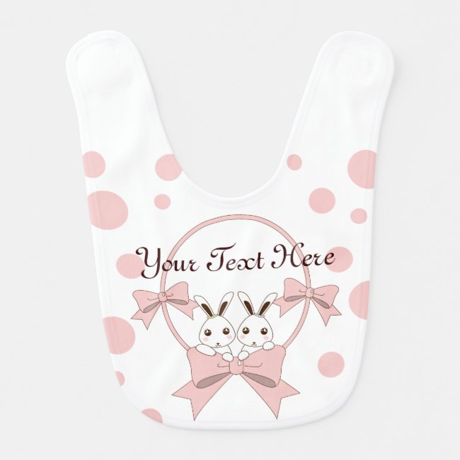 Twin Bunnies with Pink Ribbons Personalized Girl