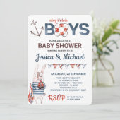 Twin Bunny Ahoy It's A Boy Nautical Baby Shower Invitation (Standing Front)