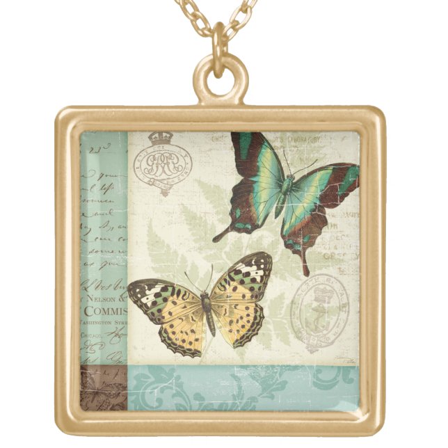 Twin Butterflies Gold Plated Necklace (Front)