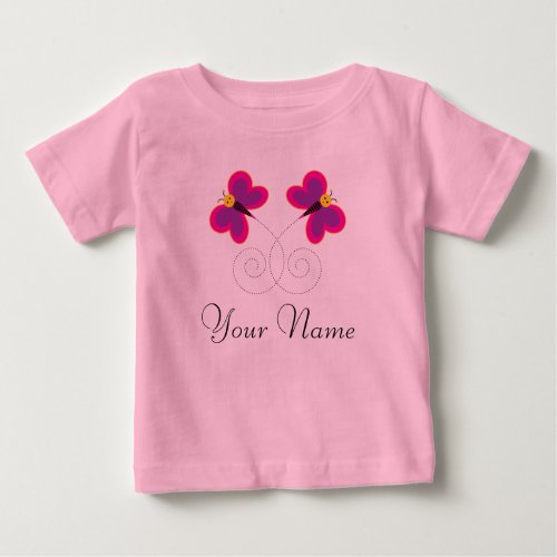 Twin Butterflies Personalized Girls Baby T_Shirt