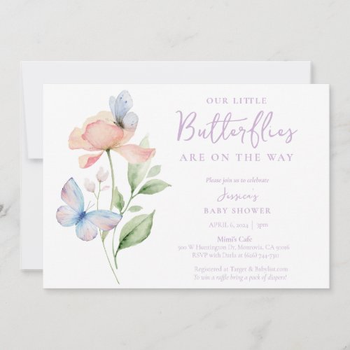 Twin Butterfly Lavender Baby Shower Invitation
