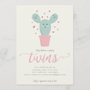 Twin Cacti Twins Baby Shower Invitation