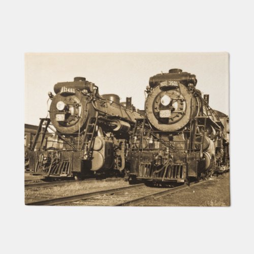 Twin Canadian National Train Engines Vintage Doormat