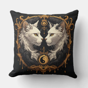 Twin Cat Yin Yang Sculpture Throw Pillow