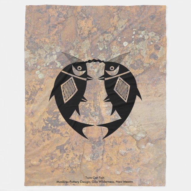 Twin Catfish, Mimbres Pottery Design Fleece Blanket (Front)