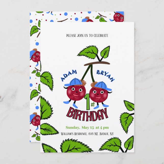 Twin cherries boys invitation (Front/Back)