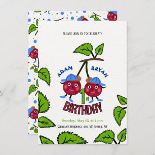Twin cherries boys invitation
