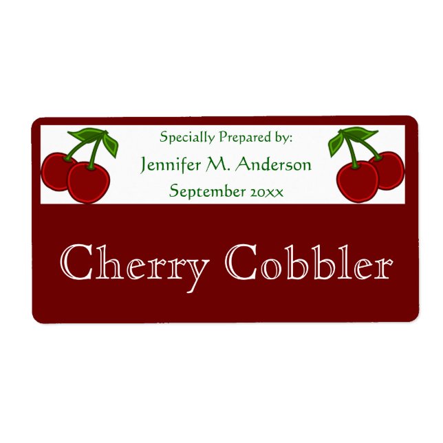 Twin Cherries Framed in Red Homemade Food Label (Front)