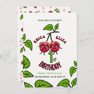 Twin cherries girls invitation