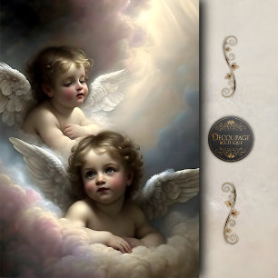 Twin Cherub Angels Pastel Clouds Decoupage Tissue Paper