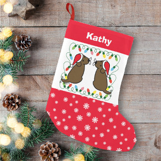 Twin Chocolate Labrador Santas Small Christmas Stocking