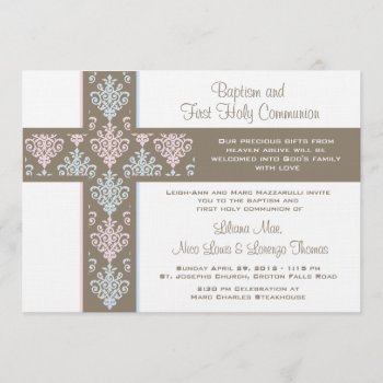 Twin Christening And First Communion Invitation by OrangeOstrichDesigns at Zazzle