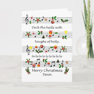 Twin Christmas Sheet Music Deck The Halls Holiday Card