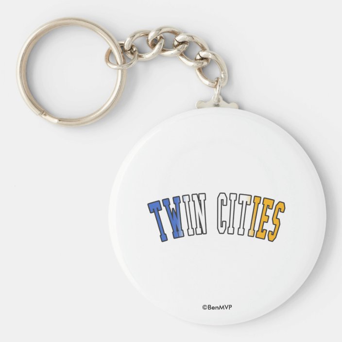 Twin Cities in Minnesota State Flag Colors Keychain