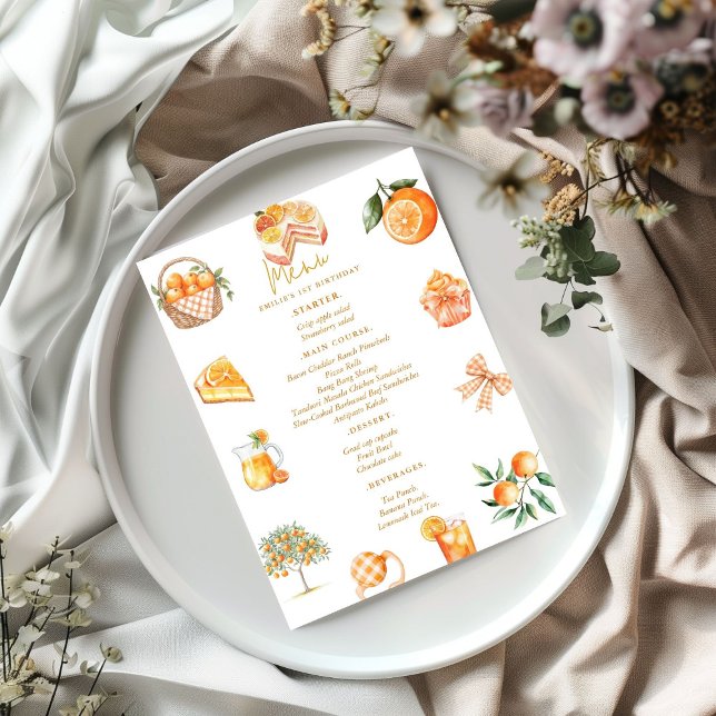 Twin citrus orange Cutie Summer Baby Shower  Menu Invitation (Creator Uploaded)