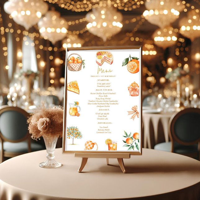 Twin citrus orange Cutie Summer Baby Shower  Menu Pedestal Sign (Creator Uploaded)