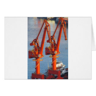 twin construction cranes look like birds dinosaurs