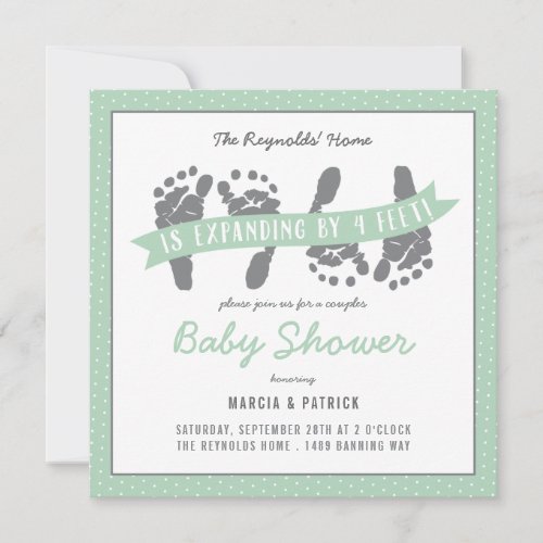 Twin Couples Shower Sage Polka Dots Gender Neutral Invitation