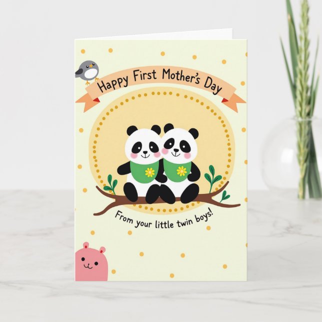 Twin Cubs Mothers Day Illustration Card (Front)