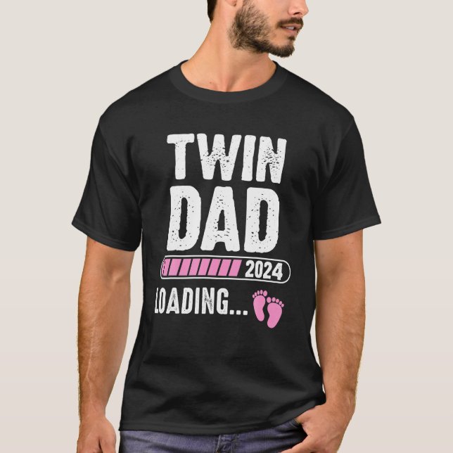 Twin Dad Loading 2024 Pregnancy Announcement T-Shirt (Front)