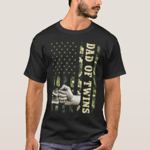 Twin Dad Men Camouflage American Flag Dad Of Twins T-Shirt