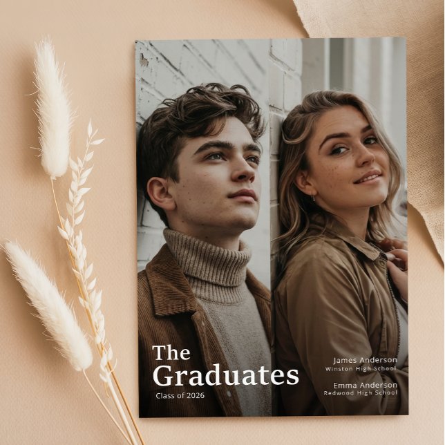 Twin Double Joint Photo Graduation Announcement Postcard (Creator Uploaded)