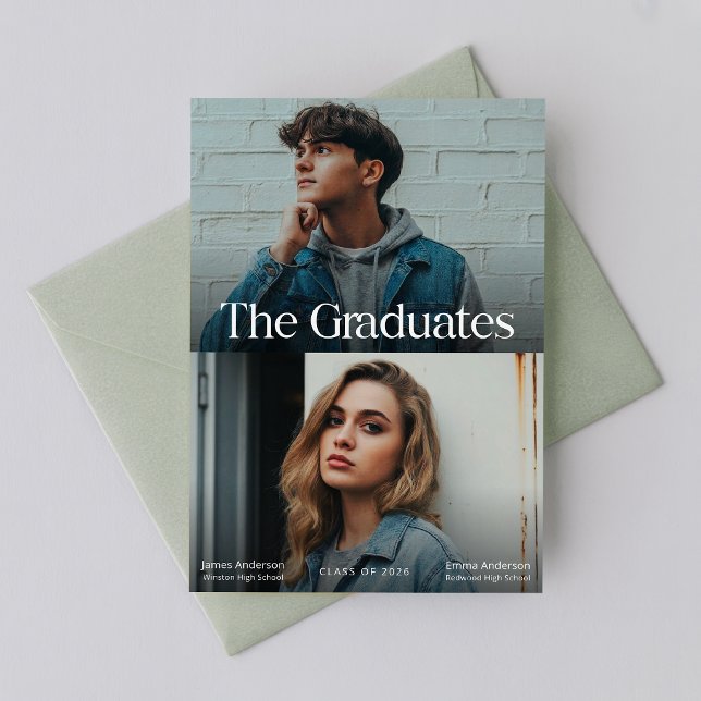 Twin Double Joint Photo Graduation Announcement Postcard (Creator Uploaded)