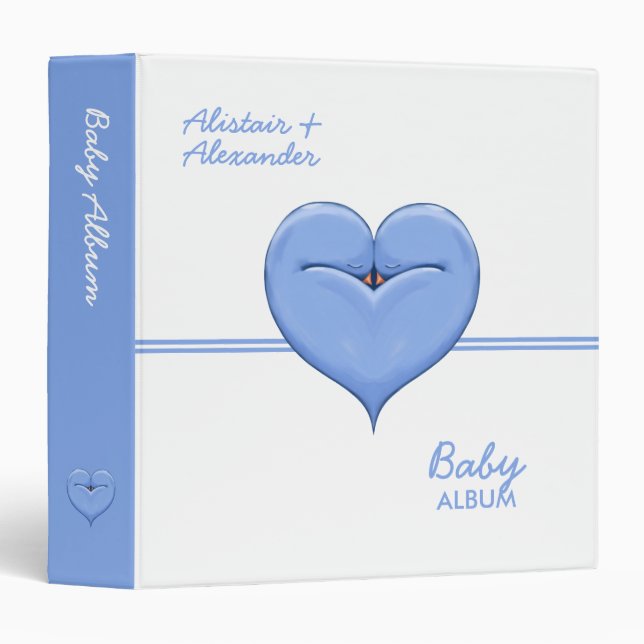 Twin Doves Heart blue New Baby Binder (Front/Spine)