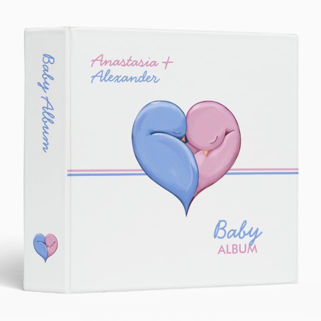 Twin Doves Heart New Baby Binder (Front/Spine)