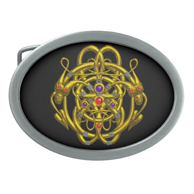 TWIN DRAGONS  ,Black Oval Belt Buckle (Front)