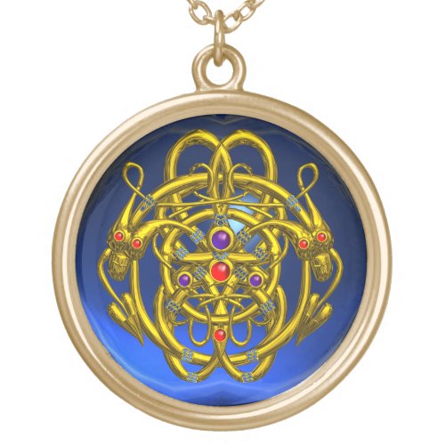 TWIN DRAGONS Blue Sapphire Gold Plated Necklace