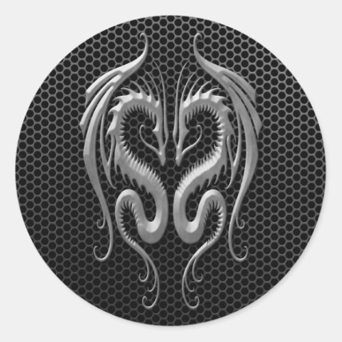 Twin Dragons with Steel Mesh Effect Classic Round Sticker