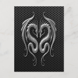 Twin Dragons with Steel Mesh Effect Postcard