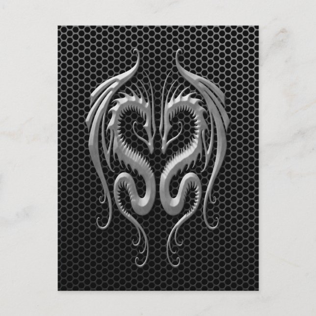 Twin Dragons with Steel Mesh Effect Postcard (Front)