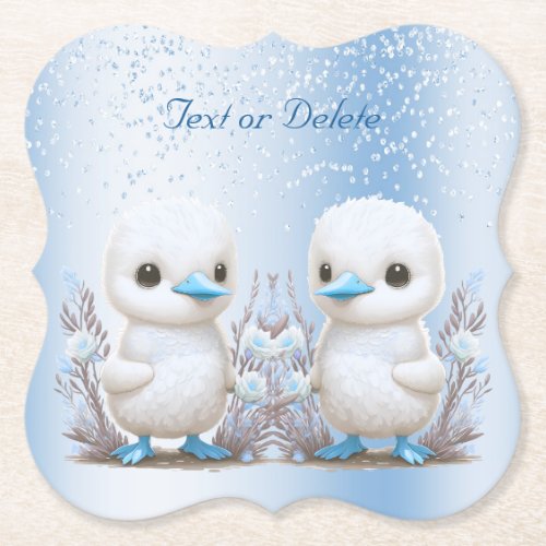 Twin Ducks Blue Floral Paper Coaster