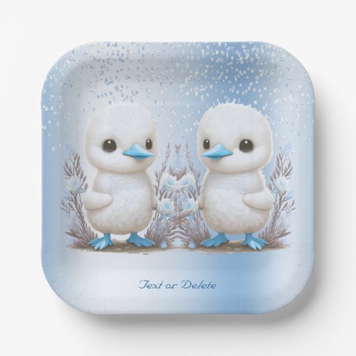 Twin Ducks Blue Floral Paper Plate