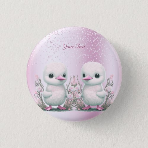 Twin Ducks Pink Floral Button