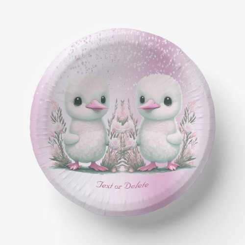 Twin Ducks Pink Floral Paper Bowl