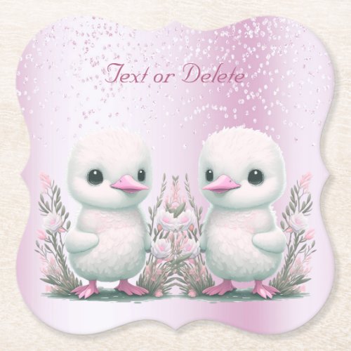 Twin Ducks Pink Floral Paper Coaster