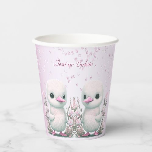 Twin Ducks Pink Floral Paper Cups