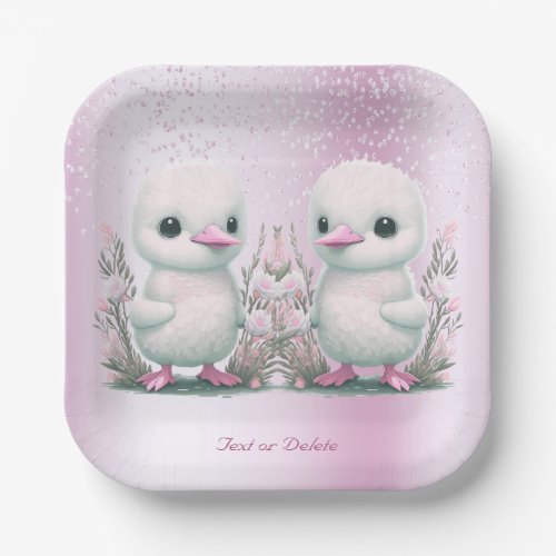 Twin Ducks Pink Floral Paper Plate