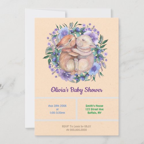 Twin Easter Bunny Florals Baby Shower Invites