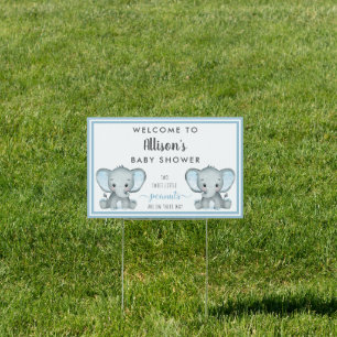 Twin Elephant Baby Boy Shower Welcome Sign