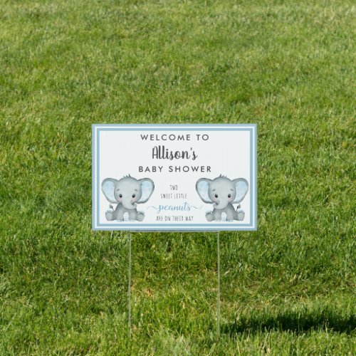 Twin Elephant Baby Boy Shower Welcome Sign