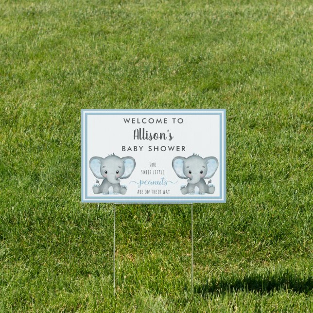 Twin Elephant Baby Boy Shower Welcome Sign (Insitu)