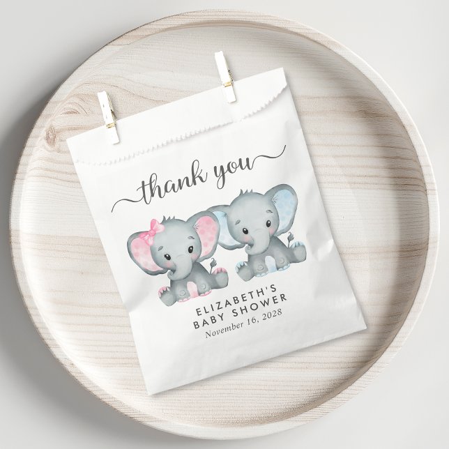 Twin Elephant Baby Girl Boy Shower Thank You Favor Bag (Creator Uploaded)