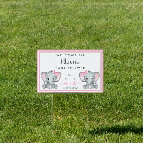 Twin Elephant Baby Girl Shower Welcome Sign