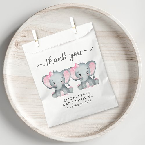 Twin Elephant Baby Girls Shower Thank You Favor Bag