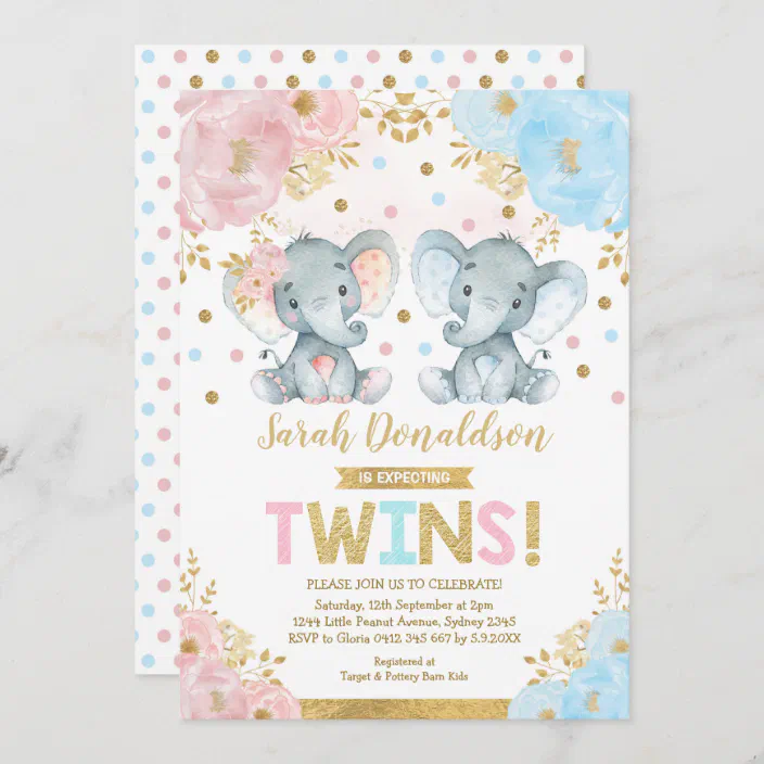 twins baby girl baby girls Personalised baby shower card bunny 